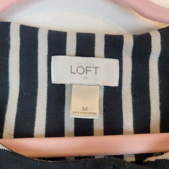 LOFT Womens Sz M Striped Cotton Moto Biker Jacket Black Asymmetrical Full Zip - Picture 5 of 6